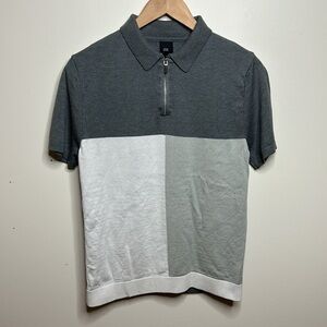 River Island Slim Fit Half Zip Polo Shirt Mens Grey And White Size S